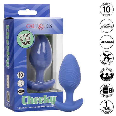 Cheeky Rechargeable Silicone Glow in The Dark Butt Plug - Large - Blue