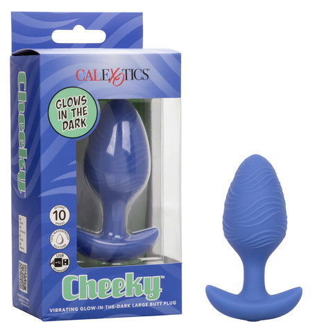 Cheeky Rechargeable Silicone Glow in The Dark Butt Plug - Large - Blue