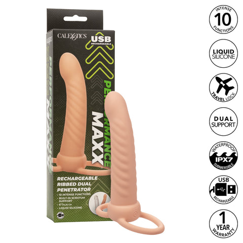 Performance Maxx Rechargeable Silicone Ribbed Dual Penetrator Extender