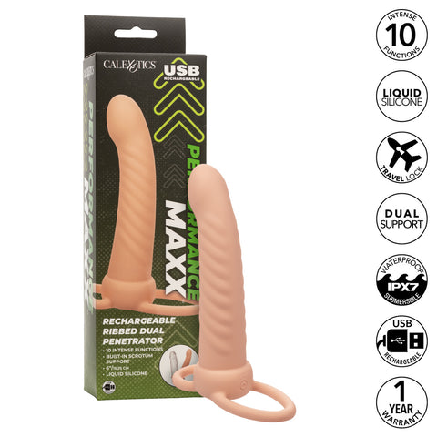 Performance Maxx Rechargeable Silicone Ribbed Dual Penetrator Extender Penis Enhancement