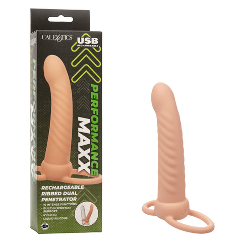 Performance Maxx Rechargeable Silicone Ribbed Dual Penetrator Extender