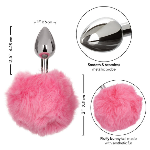 Running Wild Faux Fur Bunny Tail and Metallic Anal Plug - Pink Anal Products
