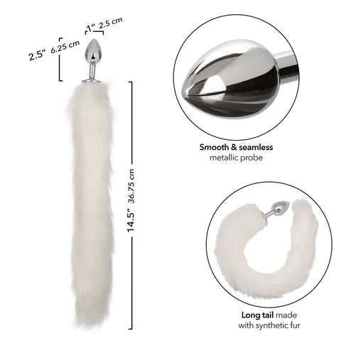Running Wild Faux Fur Tail and Metallic Anal Plug - White Anal Products
