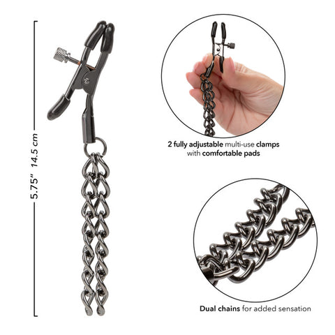 Euphoria Collection Chain Nipple Clamps - Black Bondage & Restraints