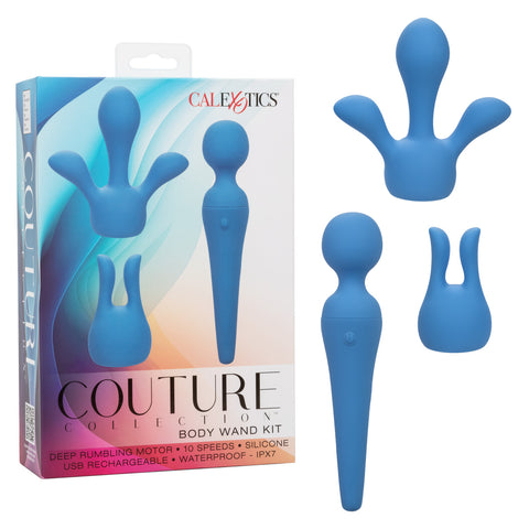 Couture Collection Rechargeable Silicone Body Wand Kit - Blue Vibrators