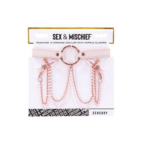 Sex & Mischief Peaches 'n CreaMe Collar w/Nipple Clamps Fetish