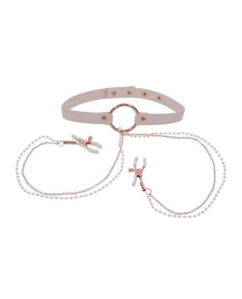 Sex & Mischief Peaches 'n CreaMe Collar w/Nipple Clamps Fetish