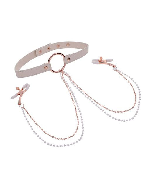 Sex & Mischief Peaches 'n CreaMe Collar w/Nipple Clamps Fetish
