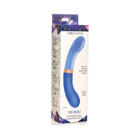 Prisms Vibra-Glass 10x Dual Ended G Spot Silicone/Glass Vibrator - Bleu