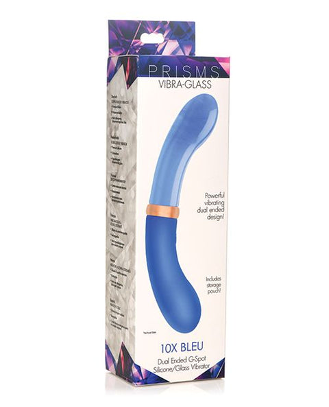 Prisms Vibra-Glass 10x Dual Ended G Spot Silicone/Glass Vibrator - Bleu Vibrators