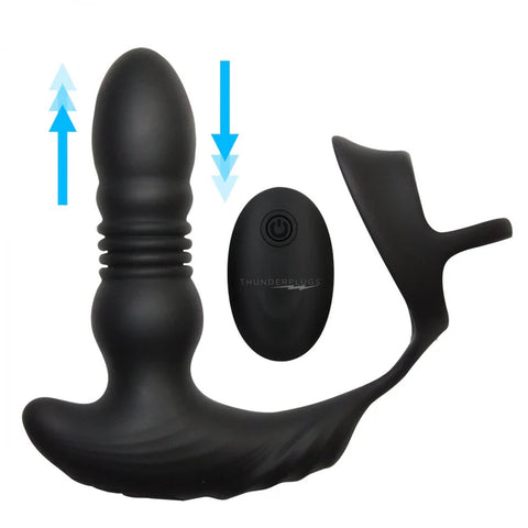 10X Thrusting Silicone Vibrator W- Cock & Ball Strap & Remote