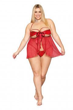 Bow Babydoll and Thong  - Ruby