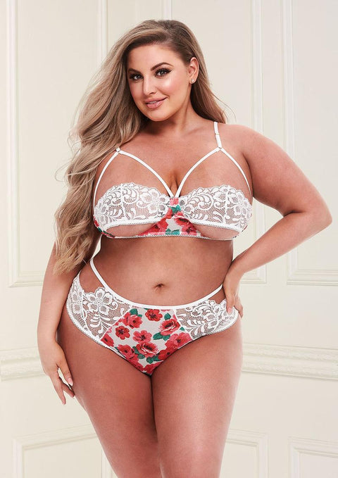 WHITE FLORAL & LACE BRA SET