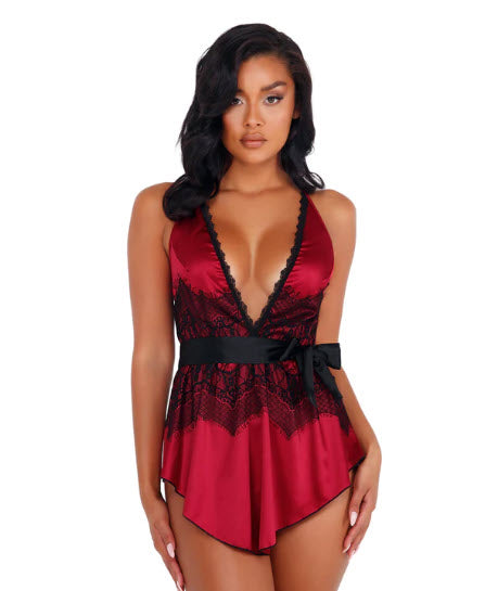 2pc Stain & Lace Babydoll with Tie