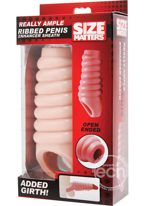 Size Matters Really Ample Ribbed Penis Enhancer Sheath - Vanilla