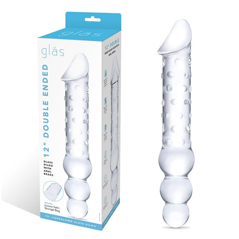 Glas 12'' Double Ended Glass Dildo With Anal Beads