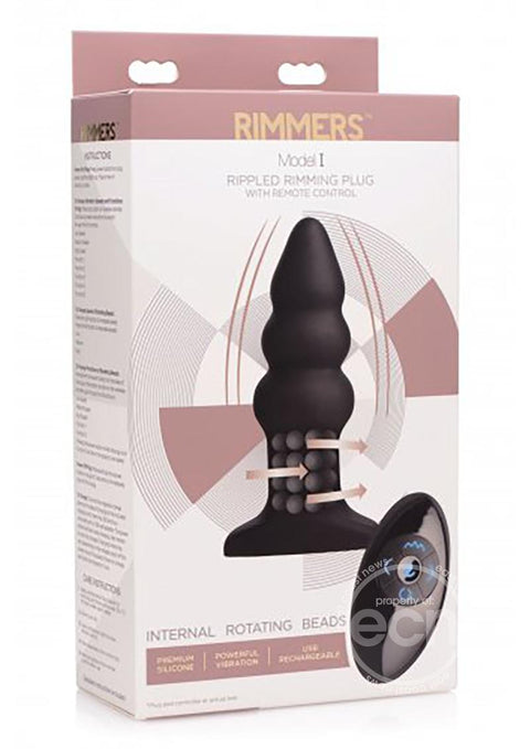 Rimmers Model I Silicone Rippled Rimming Plug With Wireless Remote Control Waterproof Black 5.5 Inch