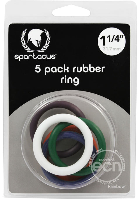 Rubber Cock Ring 5 Per Set 1.25 Inch Rainbow