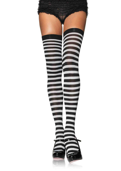 Nylon Stocking W/ Stripe O/S BLACK/WHITE