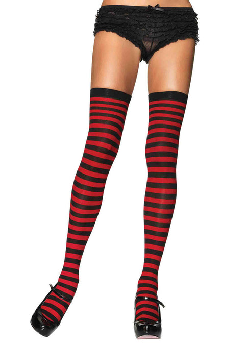 Nylon Stocking W/ Stripe O/S BLACK/RED