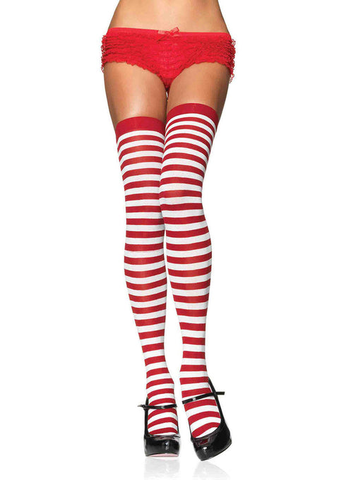 Nylon Stocking W/ Stripe O/S WHITE/RED