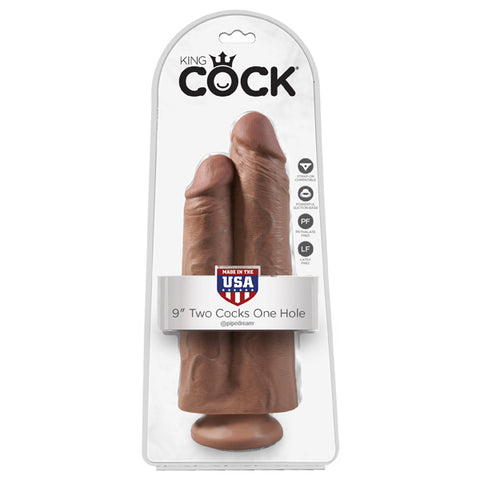 King Cock 9" Two Cocks One Hole Tan