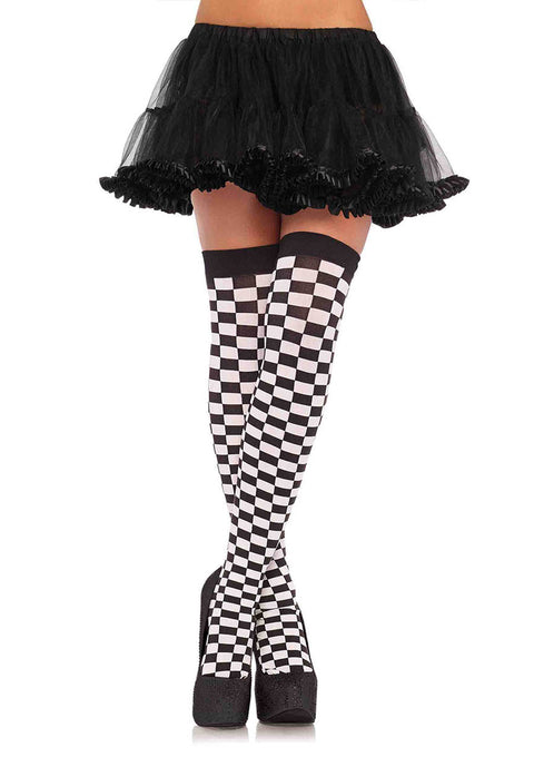 Checkered Stockings O/S BLACK/WHITE