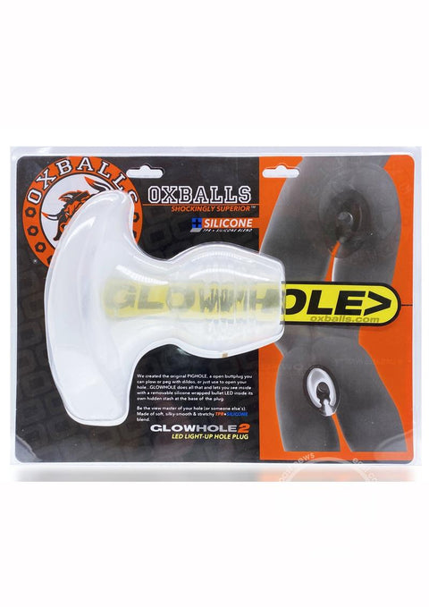 Glowhole 1 Light Up Hollow Silicone Buttplug - Frost/Clear
