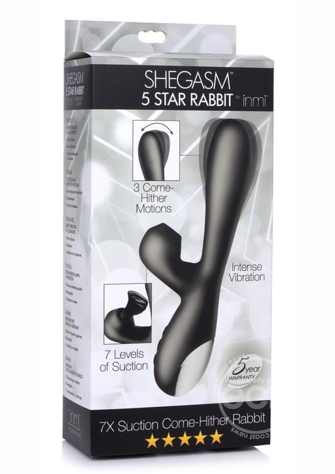 Inmi Shegasm Suction Come Hither Rechargeable Silicone Rabbit Black Vibrators