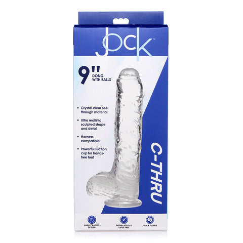 Jock C-Thru Slim 9" Clear Tpe Dildo With Balls