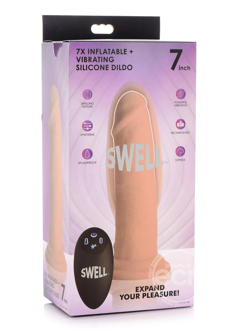 Swell 7X Inflatable & Vibrating Silicone Rechargeable Dildo with Remote Control 7in - Vanilla