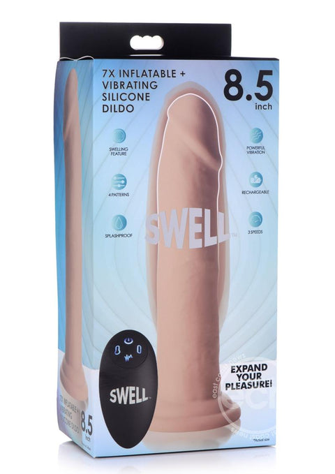 Swell 7X Inflatable & Vibrating Silicone Rechargeable Dildo with Remote Control 8.5in - Vanilla