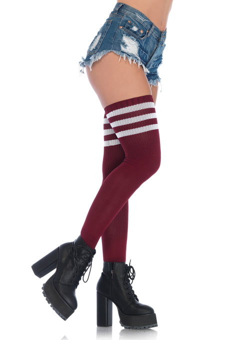 Athlete Thigh Hi W/ 3 Stripe Top O/S BURGUNDY