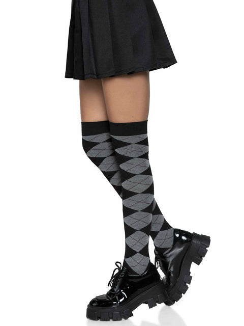 Argyle knit over the knee socks