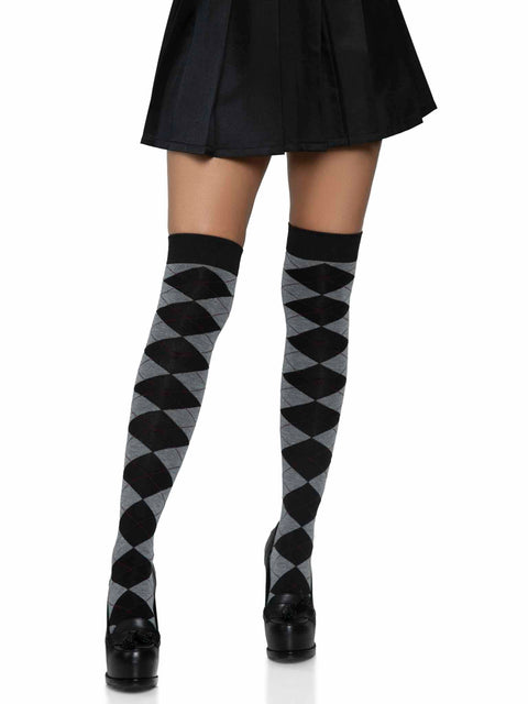 Argyle knit over the knee socks