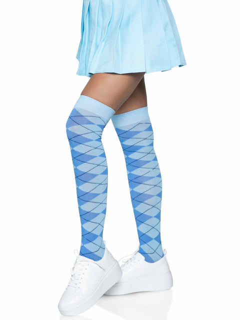 Argyle knit over the knee socks