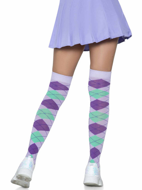 Argyle knit over the knee socks