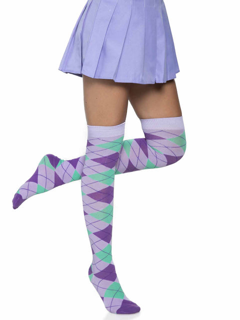 Argyle knit over the knee socks