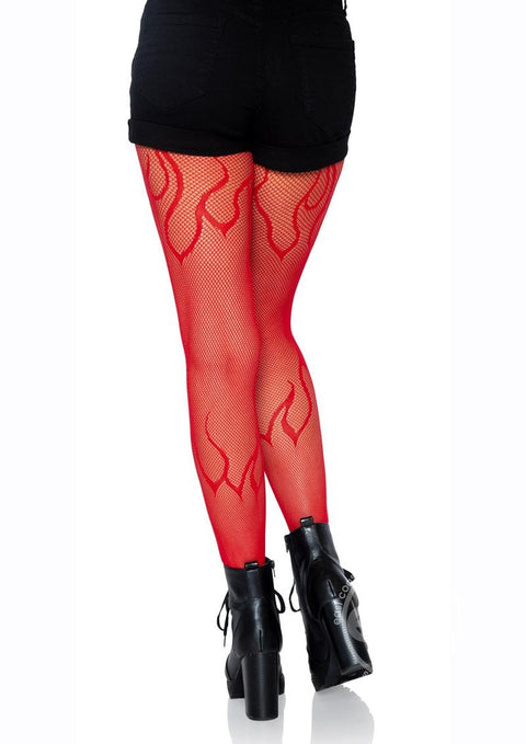 Leg Avenue Flame Net Tights - O/S - Red