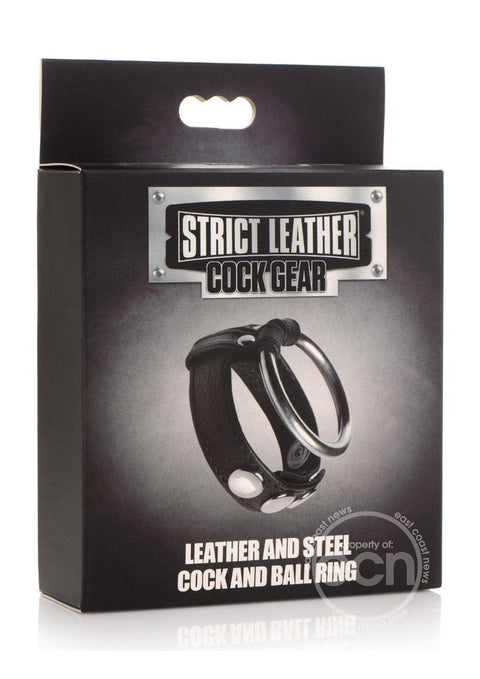Cock Gear Leather and Steel Cock & Ball Ring - Black Penis Enhancement