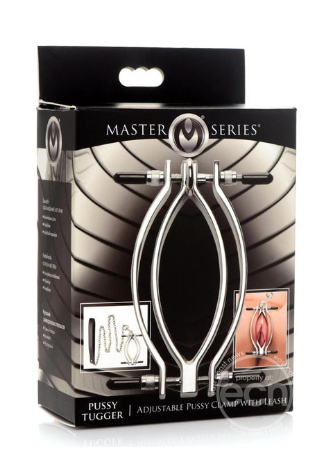 Master Series Pussy Tugger Adjustable Pussy Clamp with Leash - Silver Bondage & Restraints