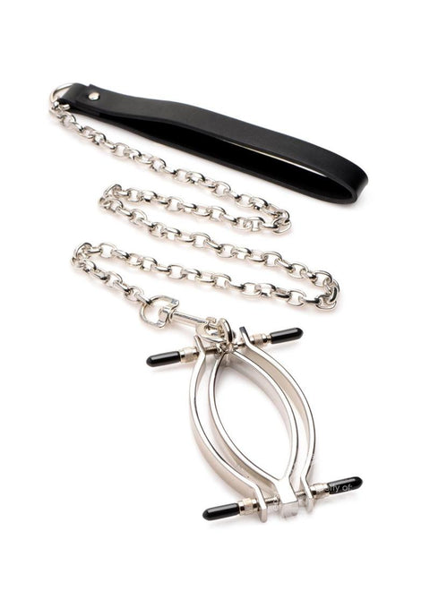 Master Series Pussy Tugger Adjustable Pussy Clamp with Leash - Silver Bondage & Restraints