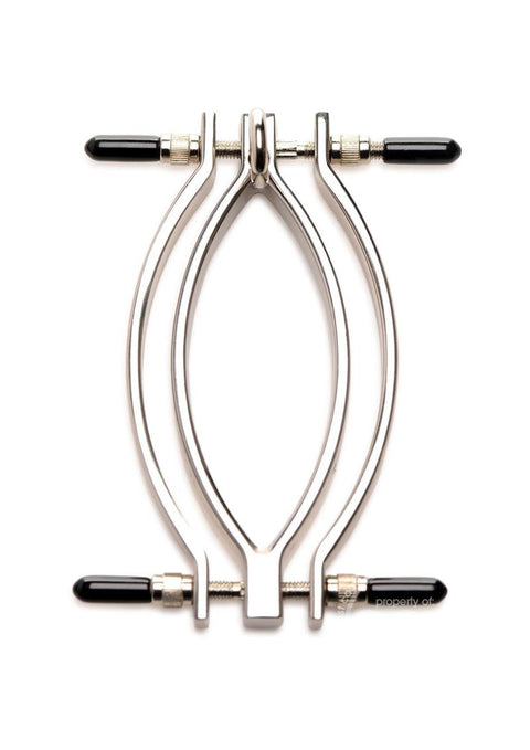 Master Series Pussy Tugger Adjustable Pussy Clamp with Leash - Silver Bondage & Restraints
