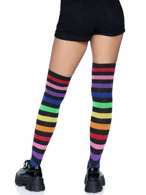 Acrylic rainbow stripe thigh high socks