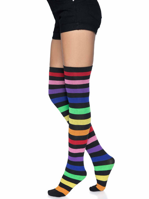 Acrylic rainbow stripe thigh high socks