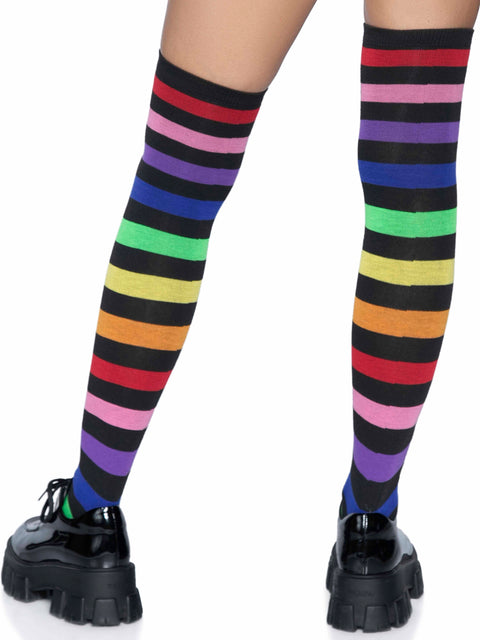 Acrylic rainbow stripe thigh high socks