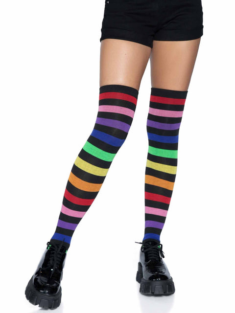 Acrylic rainbow stripe thigh high socks