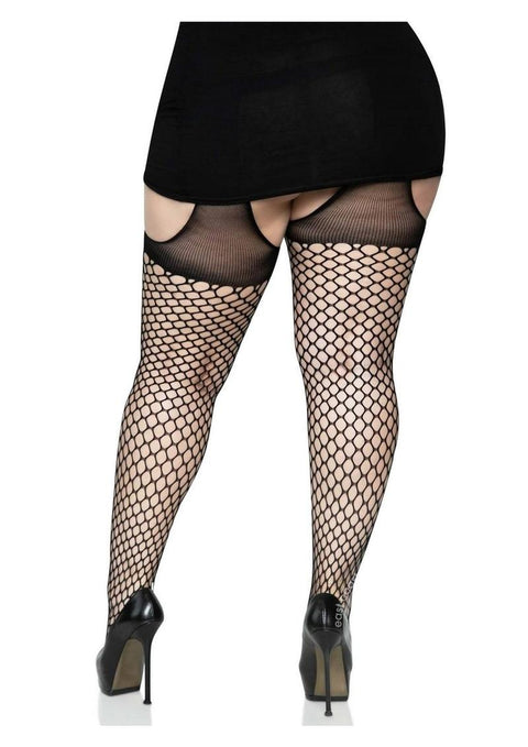 Oval net suspender hose with opaque top