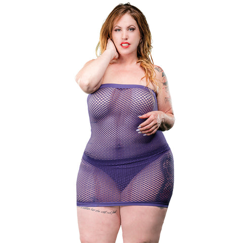 Naughty Lingerie All Over Mesh Tube Curvy Size Dress Violet