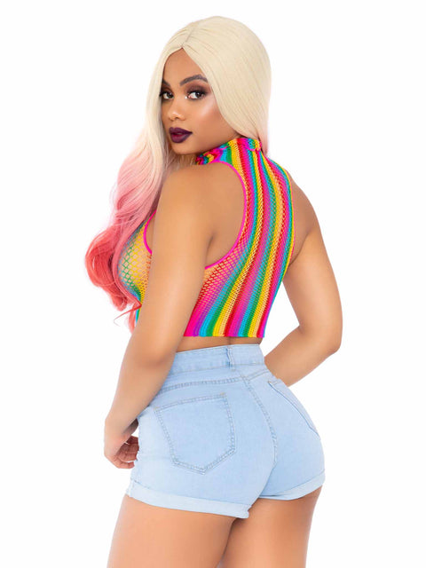 Rainbow net high neck crop top